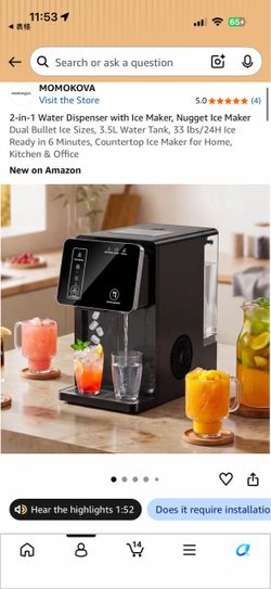 MOMOKOVA 2-in-1 Water Dispenser Countertop Ice Maker (33 lbs/24H, 3.5L Tank)