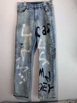 Casper’s Light Wash  Blue Painted Men’s Jeans - Casual Street Style