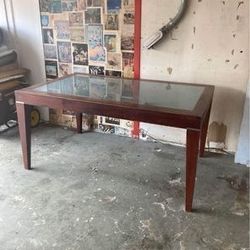 Glass Dining Table/ work table with wooden frame