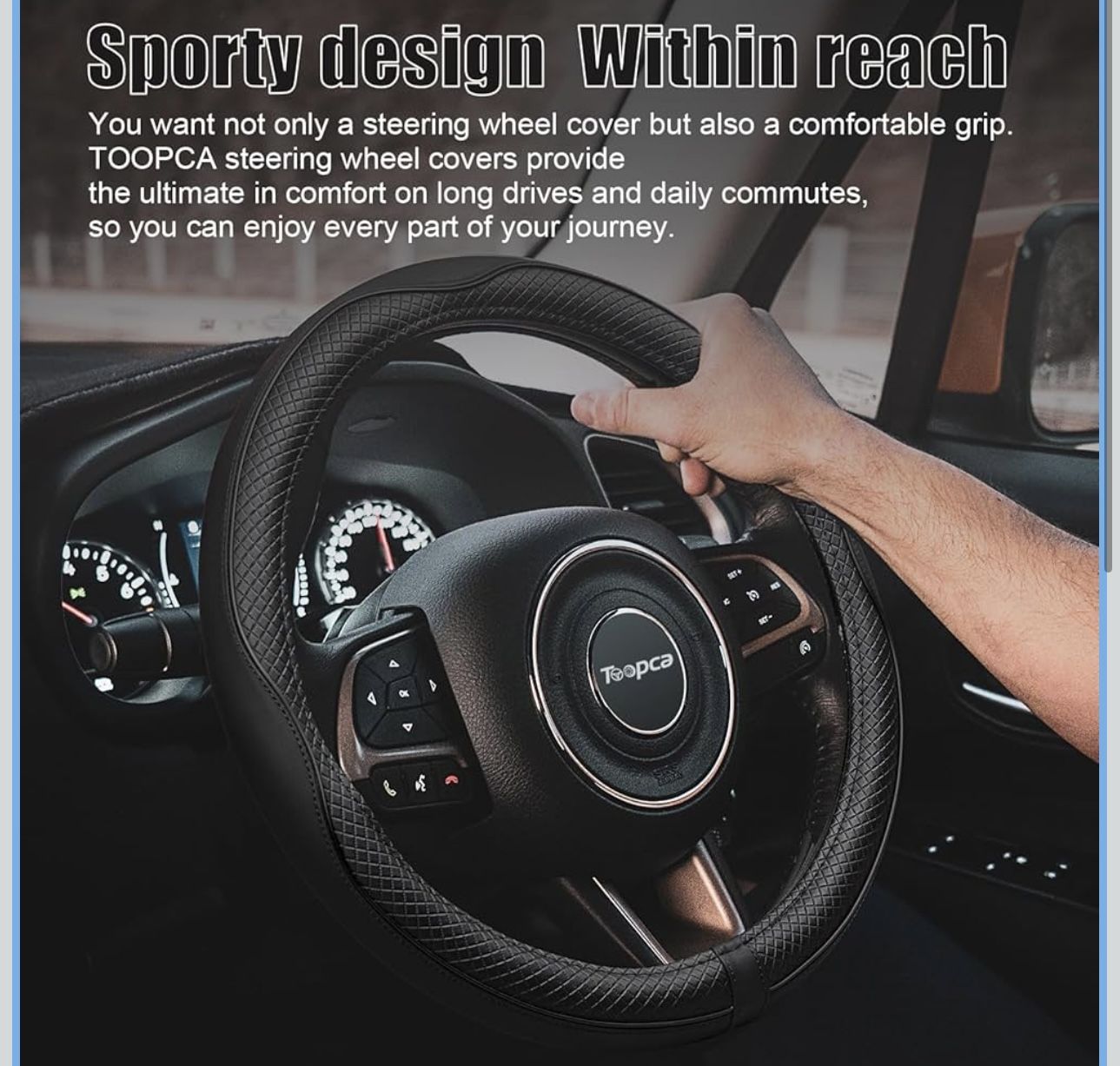 Leather Steering Wheel Cover, Anti-Slip Car Steering Wheel Covers for Diameter 15 1/2 to 16 Inch Car Wheel Covers, PU+PVC Universal Wheel Cover for C