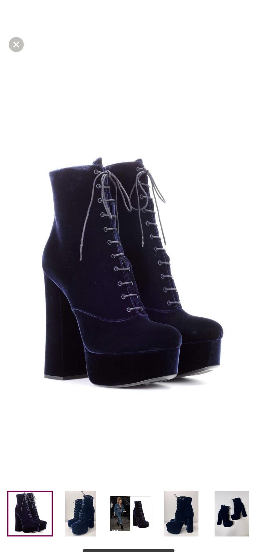Prada Navy Velvet Platform Chunky Heel Boots
