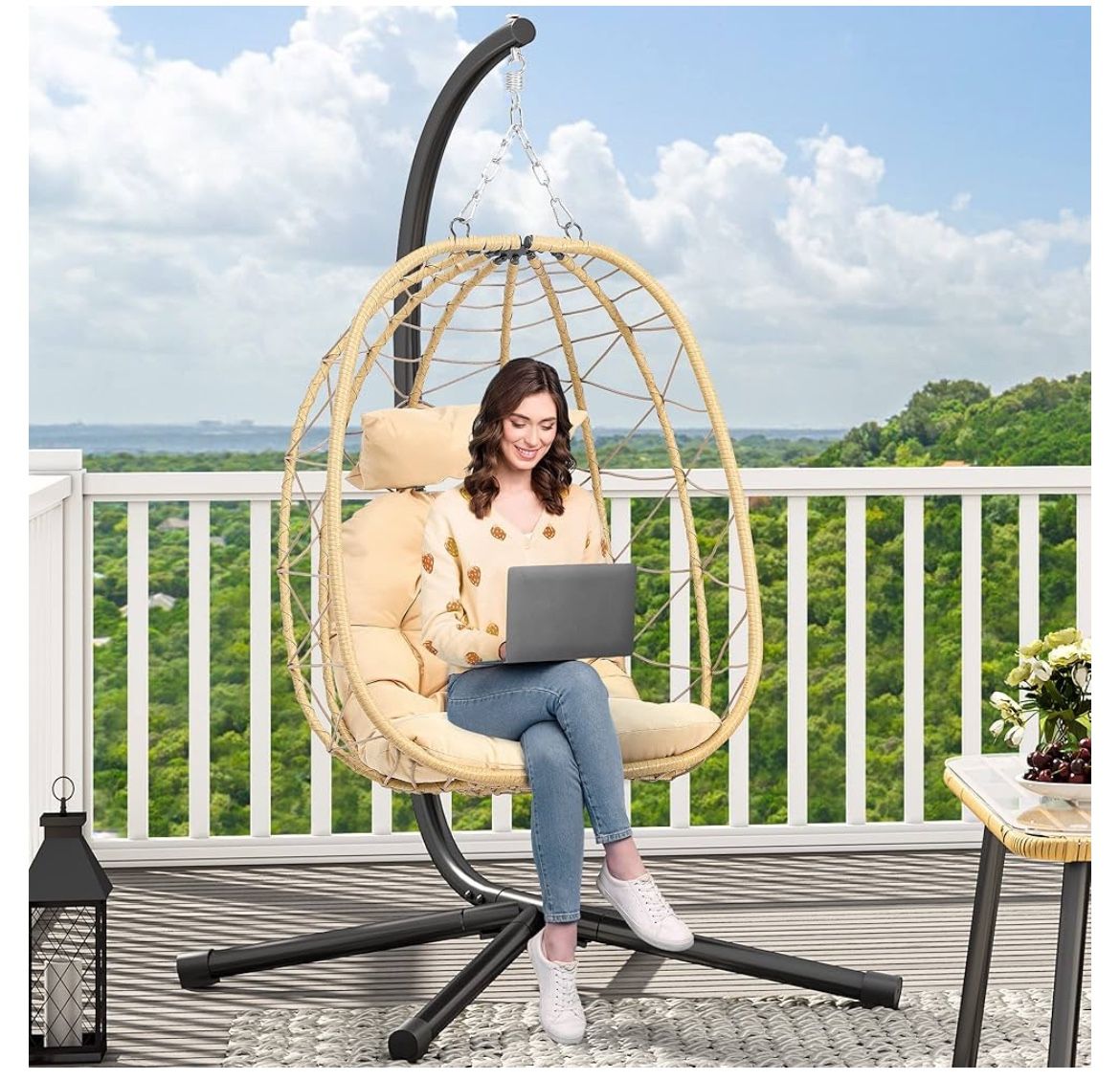 2 hanging egg chairs