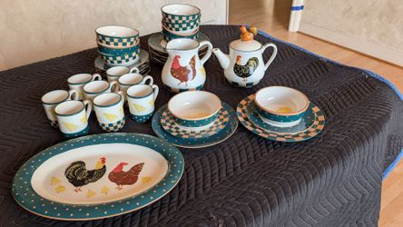 Vintage Rooster Ceramic Dinnerware Set