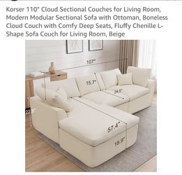 Korser 110" Cloud Sectional Sofa with Ottoman
