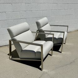 Mid Century Style Bernhardt Marco Lounge Chairs Pair Stainless Steel Frame 