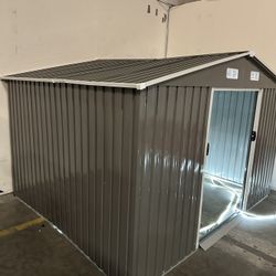 (New in box need assemble) 8’ L x 10’ W x 6.’ H galvanized steel Metal Storage Shed Outdoor Garden Backyard 8’x10’ Storage 