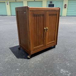 Vintage Wooden Storage Cabinet On Castors 