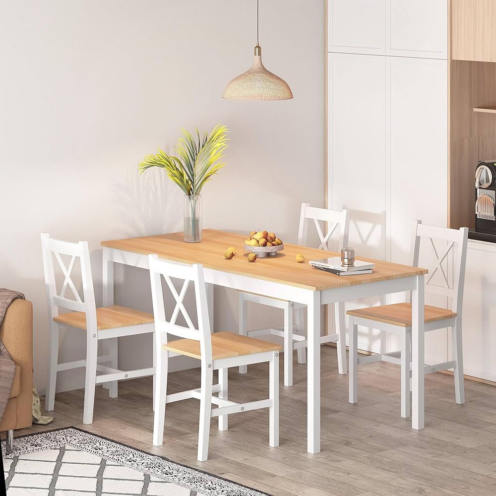 47" Dining Table Set for 4, 5-Piece Wood Rectangular Kitchen Dining Table Set with 4 Chairs, Space-Saving Kitchen Table Set for Dining Room Small Spac