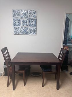 Dark Wood Dining Table with 2 Chairs