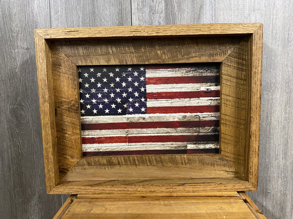 Rustic Wood Framed American Flag Art