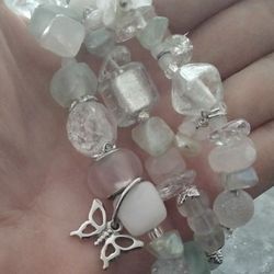 Pastel Gemstone And Glass 3 Strand Bracelet