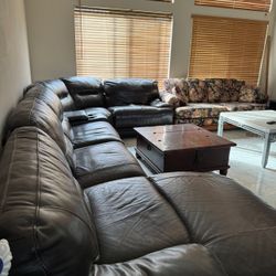 Leather Couch Set With Wooden Table Included