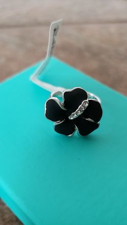 Fashion Flower Ring Silver Black