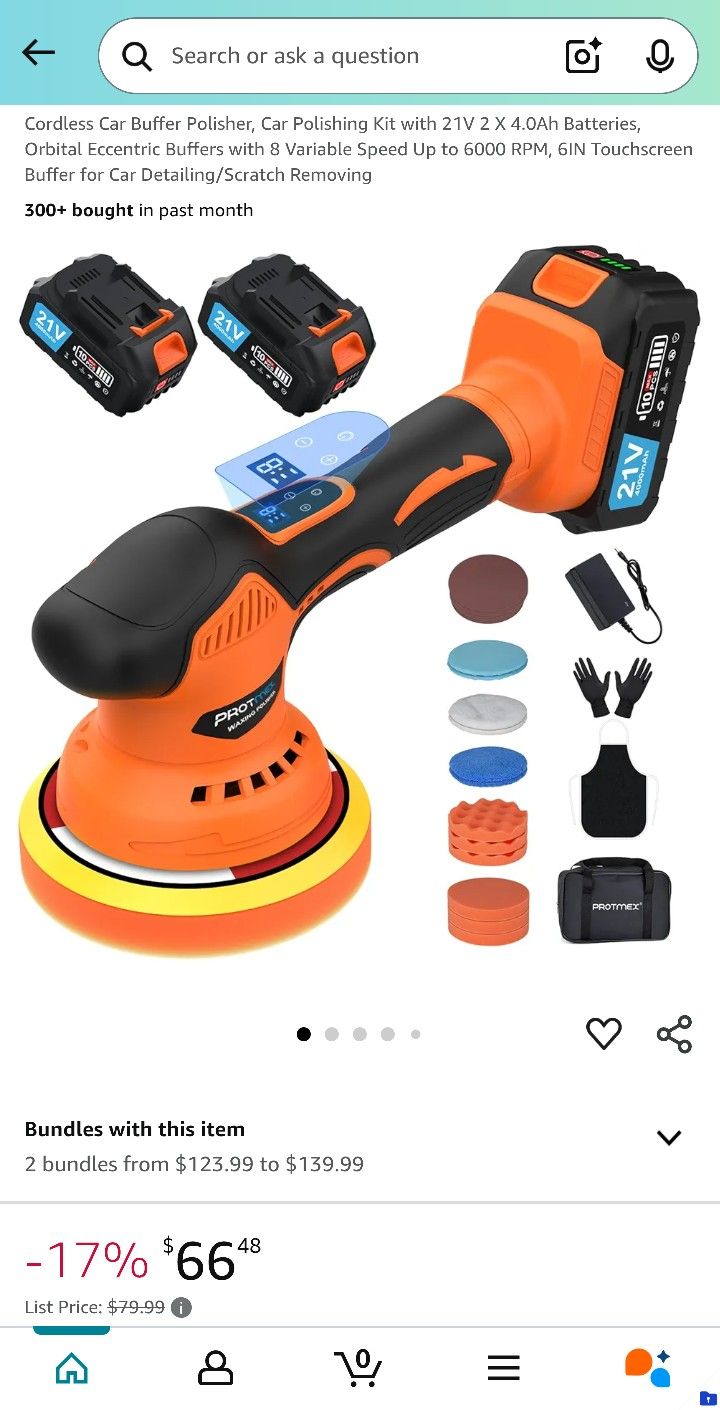 Cordless Car Buffer Polisher, Car Polishing Kit with 21V 2 X 4.0Ah Batteries, Orbital Eccentric Buffers with 8 Variable Speed Up to 6000 RPM