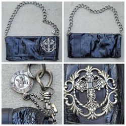 Vtg Leatherock Leather Suede Jeweled Cross Chain Shoulder Bag