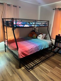 Twin-over-Full Bunk Bed with Trundle & Full Mattress – $400 OBO