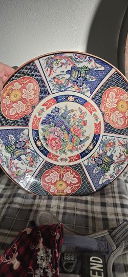 Vintage Large 16 Inch Japanese Imari Porcelain Charger Plate Peacock Phoenix Mid Century Decorative Platter