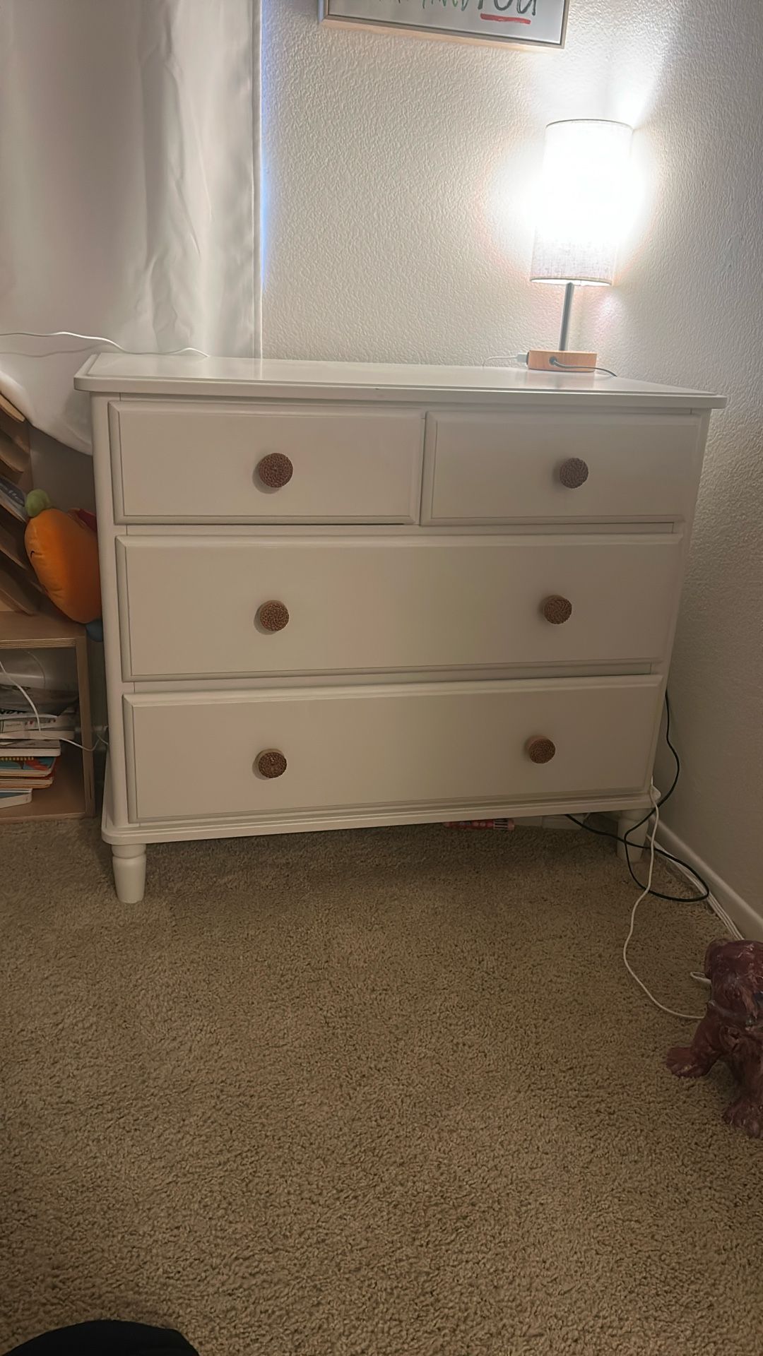 White Dresser With Rattan Knobs