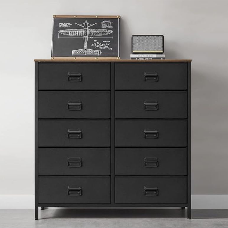 DRESSER - SONGMICS Dresser for Bedroom, Fabric Dresser with 10 Drawers, Storage Organizer Unit with Fabric Drawers