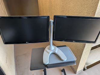 Dual 22" LG Monitor Setup with Heavy-Duty Freestanding Mount