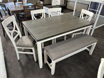White And Gray Farmhouse Table Set 