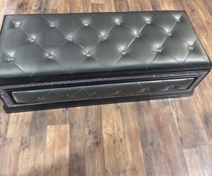 Black Faux Leather Tufted Ottoman Bench for storage