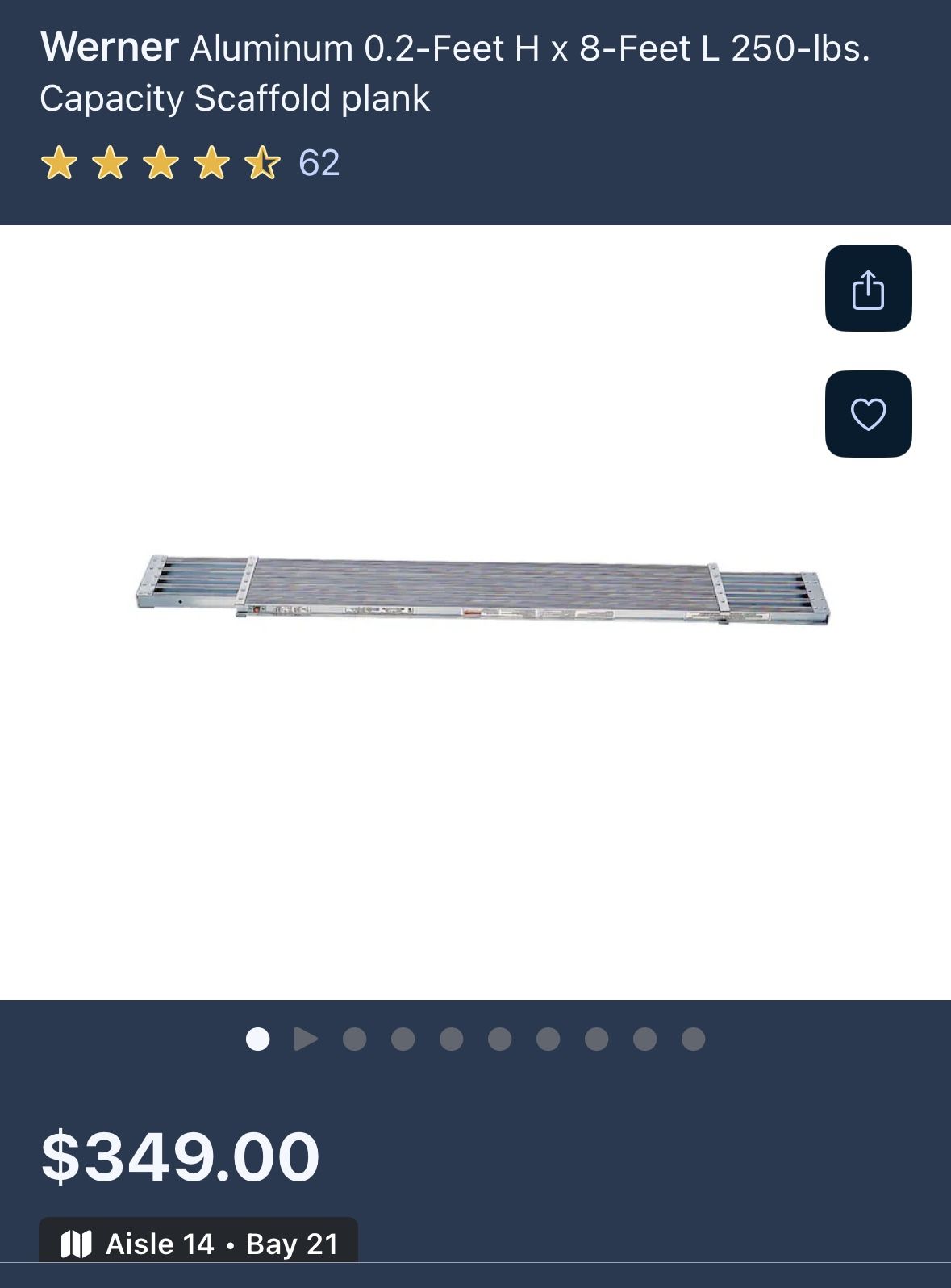 Werner Aluminum 0.2-Feet H x 8-Feet L 250-lbs. Capacity Scaffold plank