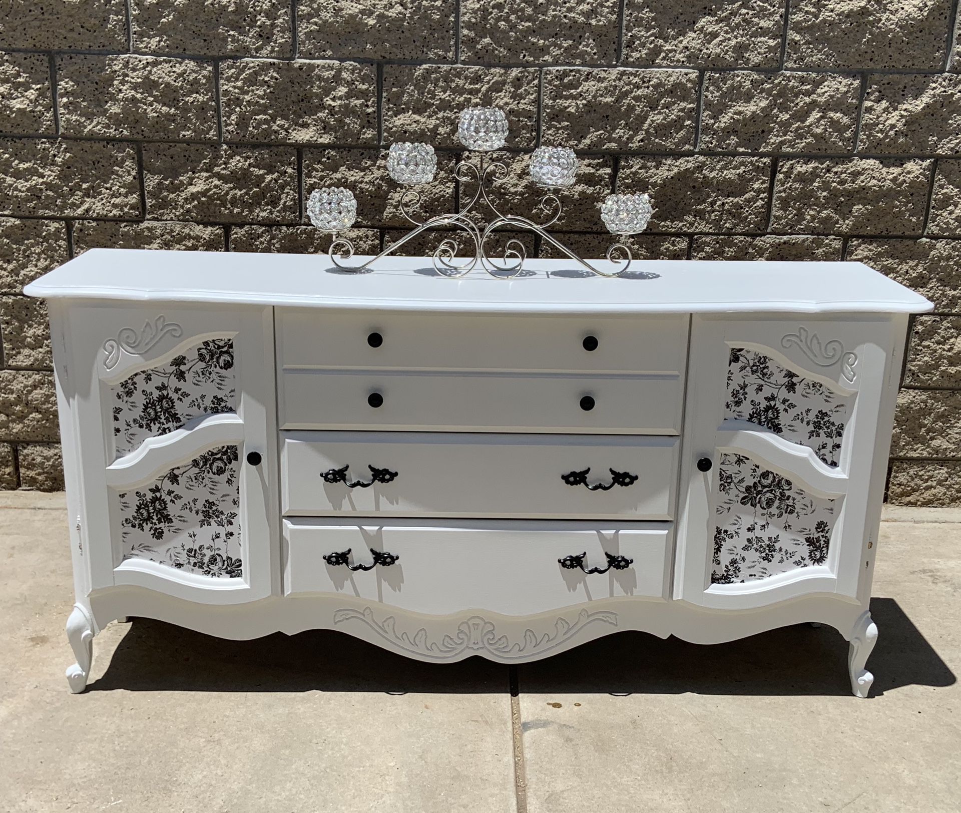 Vintage Shabby Chic French Provincial Credenza/Dresser H 32 1/2” W 61 1/2” D 18”