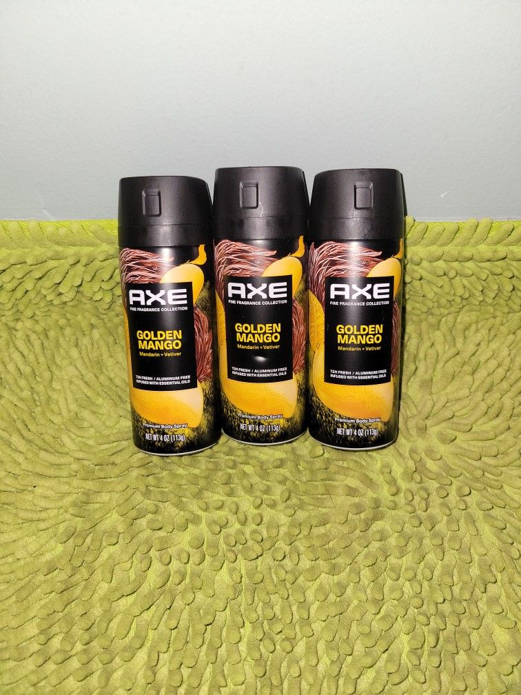 3 Axe Deodorants Spray 4oz Golden Mango 72hr Fresh