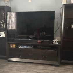 Tv Stand  And Library 122 W” x 70” H,… TV  56” , TCL, Included.  Works Great, In Good Condition 