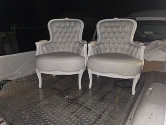 Pair of Vintage White Tufted Armchairs