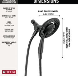 🌦🌦DELTA FAUCET -FAUCET 4-Spray In2ition 2-in-1 Dual Shower Head with Handheld, Touch-Clean Matte Black