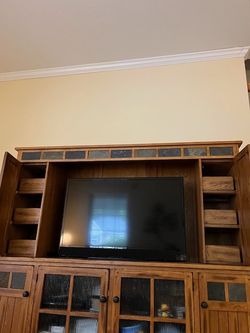 Solid oak hutch top with slate trim