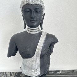 Guardian  Buddha Statue Black And Silver 