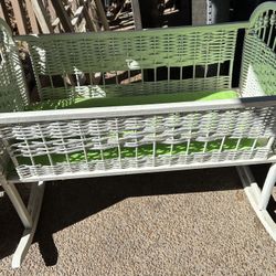  Vintage Wicker And Wood Rocking Cradle