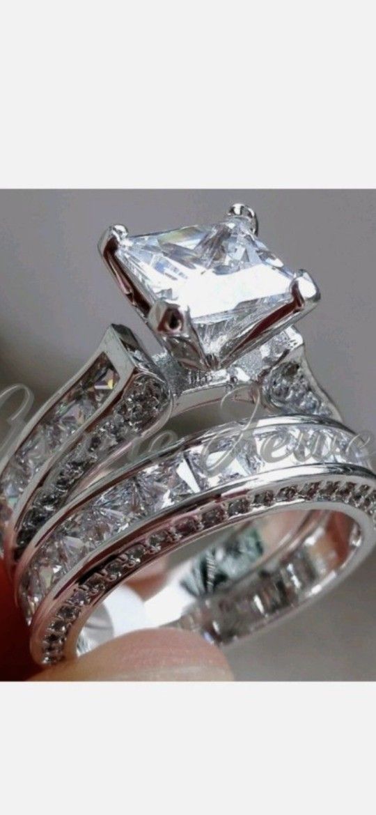❤Womens Wedding Engagement Ring Set Princess White Cz 925 Sterling Silver Sz 5-10❤