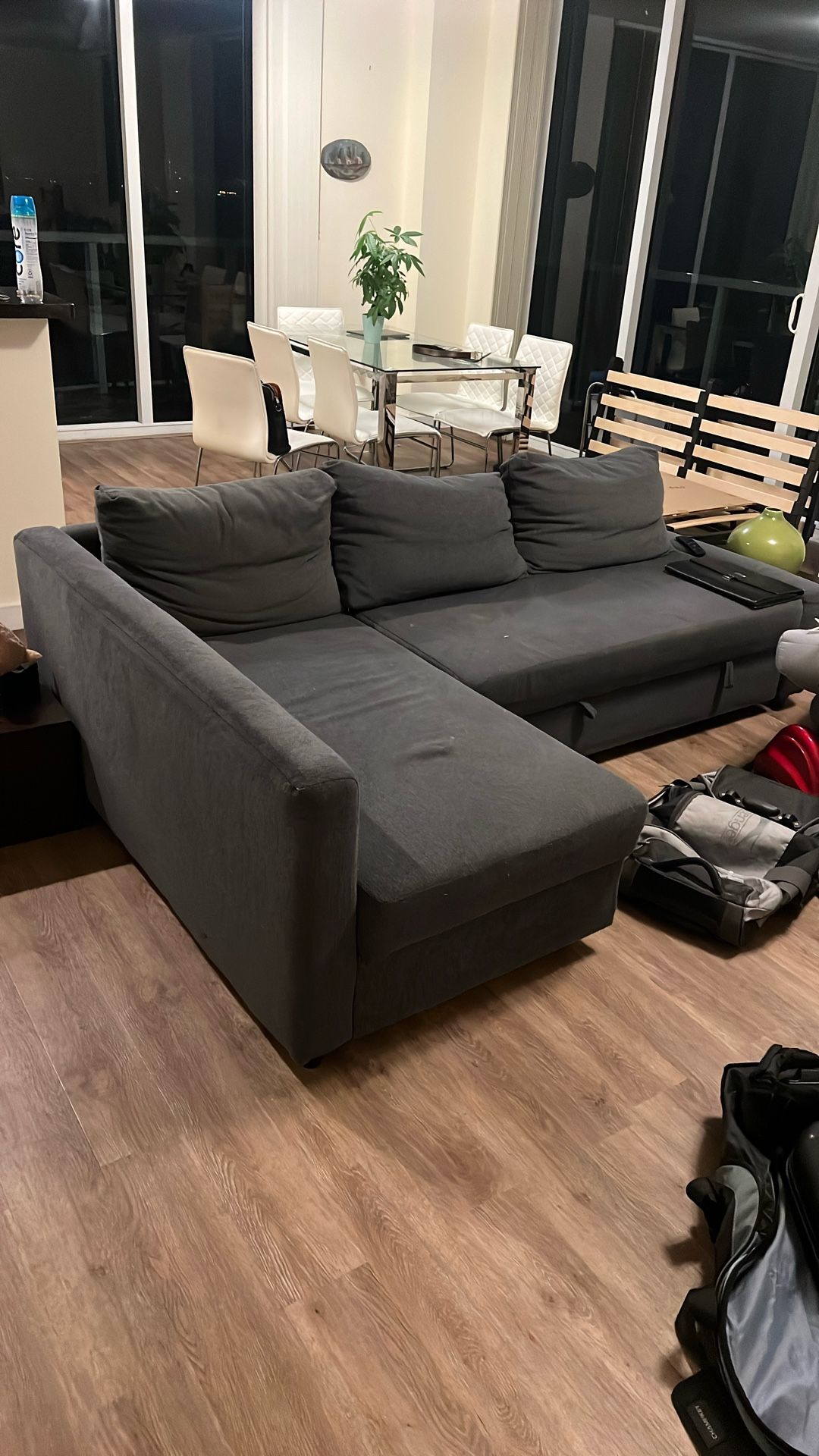 Comfy Sofa with Roll Out Leg Rest – Great Condition!