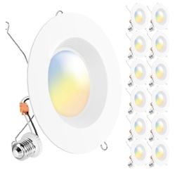 (200014) Sunco 12 Pack 5CCT Retrofit LED Recessed Lighting 6 Inch, 2700K/3000K/3500K/4000K/5000K Selectable, Dimmable Can Lights, Baffle Trim, 13W=75W