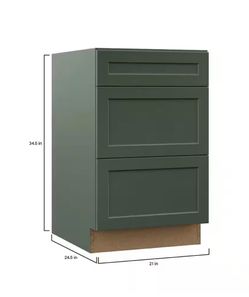Hampton Bay Designer Series Melvern 21 in. W x 24 in. D x 34.5 in. H Assembled Shaker 3-Drawer Base Cabinet in Forest