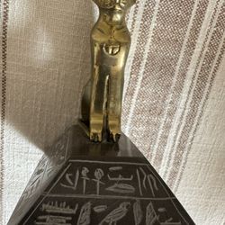 Goddess Bastet Cat Vintage Brass & black Egyptian stone