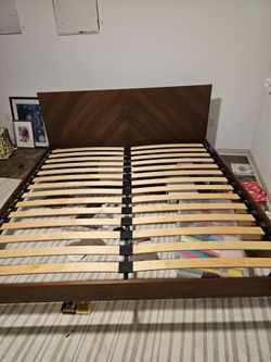 "Article" brand King size walnut bed.  Purchased for $1300!!!