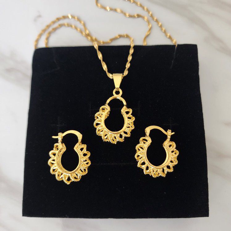 New 24k Gold Plated Earrings and Necklace Set Mother's Day Gift. 