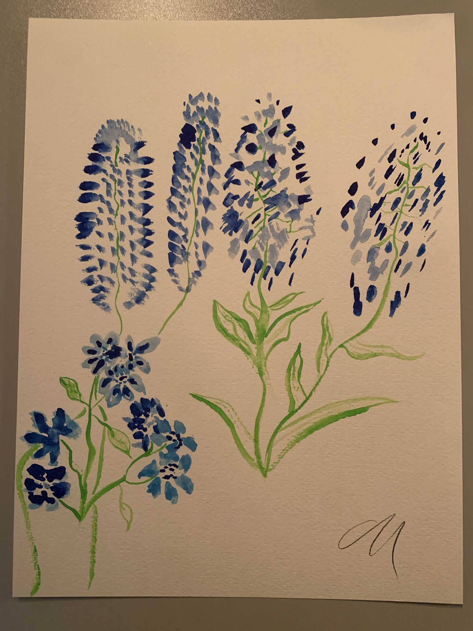 Blue Flowers (Watercolor) Painting.