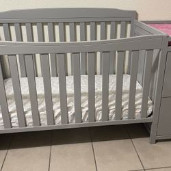 Gray Crib With Drawers And Changing Table