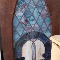 Large Arched Stained Glass w/Wood