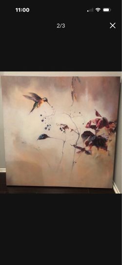 Large canvas art painting hummingbird in flight