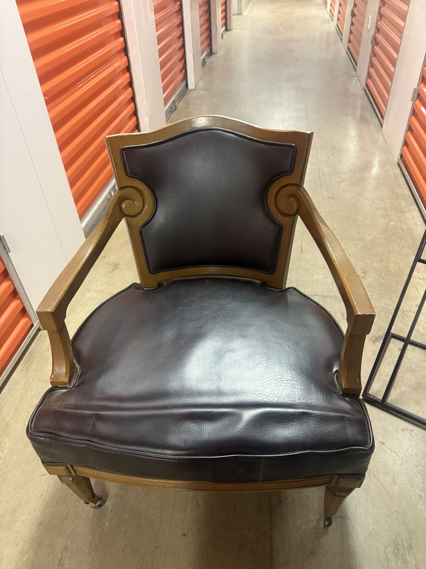 Vintage Drexel Heritage Leather Chair On Roller