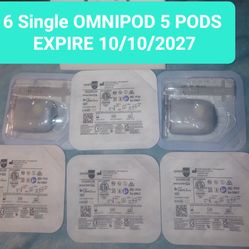 6 Single OMNIPOD 5 PODS 
EXPIRE 10/10/2027