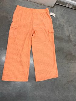 Orange Textured Cargo Pants with Elastic Waist