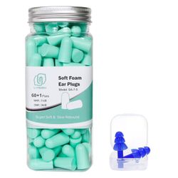 Ultra-soft foam earplugs, 60 pairs, 38dB SNR noise reduction for sleeping, work, travel, and shooting (aqua blue)